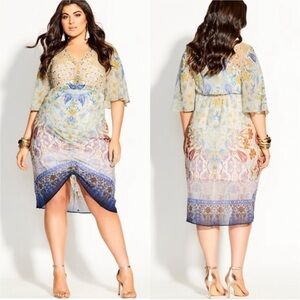 NWT City Chic Mirror Zambia Printed Shirred Dress